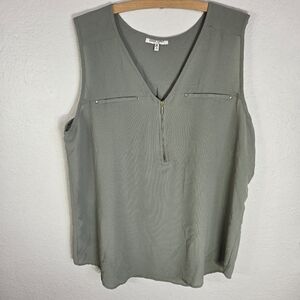Speed Limit MPH Tunic Top Plus Size 2X  Olive Green Sleeveless Zip Detail Front
